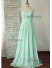 Jeweled Cap Sleeves Mint Chiffon Pleated Bridesmaid Dress